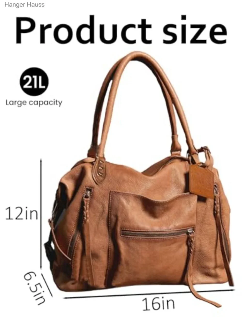 Large Vegan Leather Tote Bag with Zipper and Adjustable Strap for Work Travel